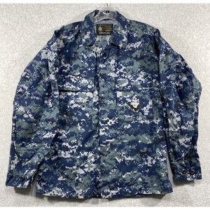 US Navy Digital Camo Jacket Mens Small Short Blue Long‎ Sleeve Flying Cross